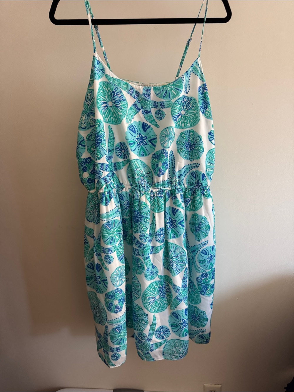 Lilly Pulitzer White Dress with Turquoise and Blue Medallion Print